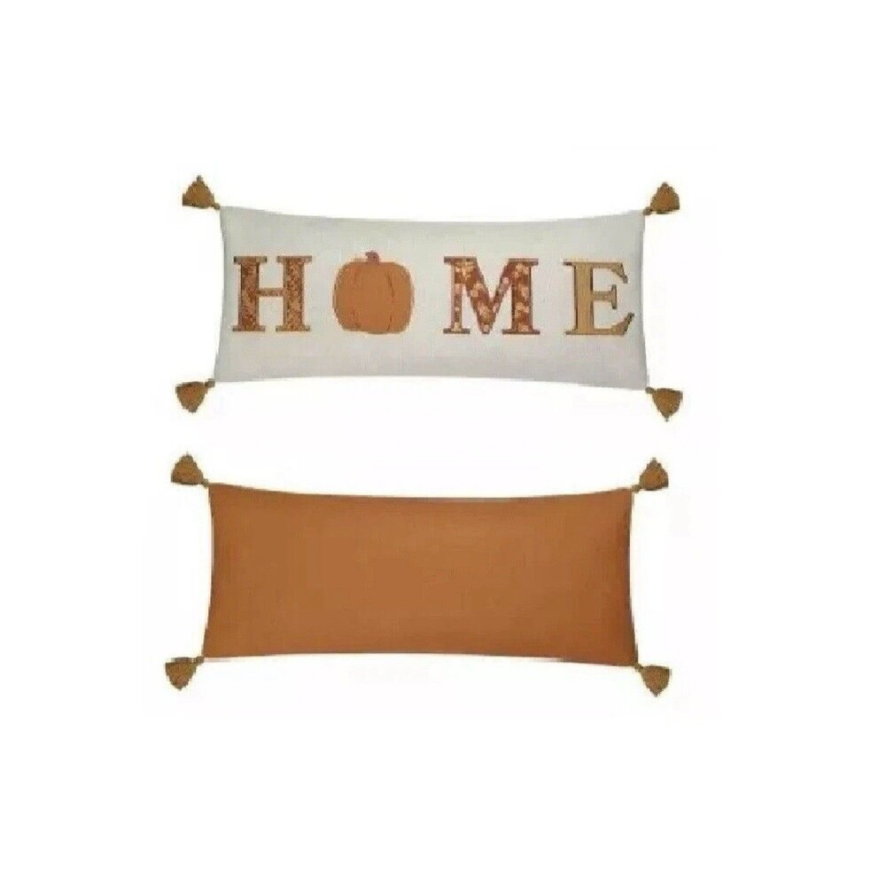 Celebrate Together Fall Ivory Home Pillow Size 26" x 12" Pumpkins Fringe